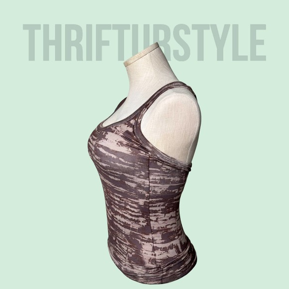 Athleta Workout Tank Top Brown Camo Strappy Back Layering Fitted Activewear - Picture 7 of 12